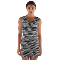 Grid Wire Mesh Stainless Rods Metal Wrap Front Bodycon Dress by artworkshop