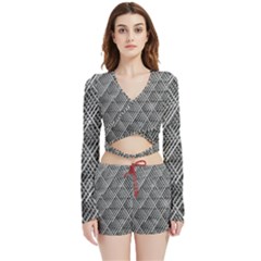 Grid Wire Mesh Stainless Rods Metal Velvet Wrap Crop Top And Shorts Set by artworkshop