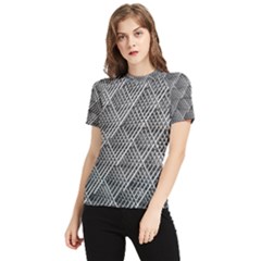 Grid Wire Mesh Stainless Rods Metal Women s Short Sleeve Rash Guard by artworkshop