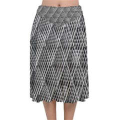 Grid Wire Mesh Stainless Rods Metal Velvet Flared Midi Skirt