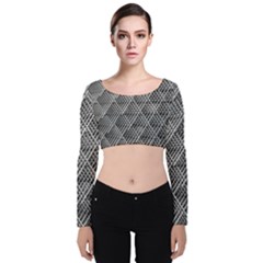 Grid Wire Mesh Stainless Rods Metal Velvet Long Sleeve Crop Top by artworkshop