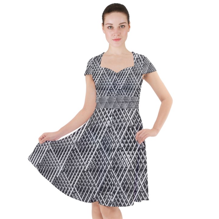 Grid Wire Mesh Stainless Rods Metal Cap Sleeve Midi Dress