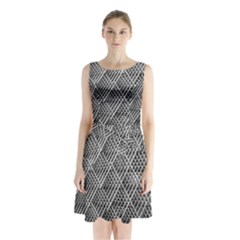 Grid Wire Mesh Stainless Rods Metal Sleeveless Waist Tie Chiffon Dress by artworkshop