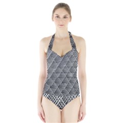 Grid Wire Mesh Stainless Rods Metal Halter Swimsuit by artworkshop