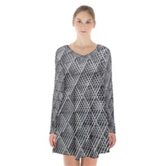 Grid Wire Mesh Stainless Rods Metal Long Sleeve Velvet V-neck Dress by artworkshop