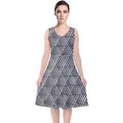 Grid Wire Mesh Stainless Rods Metal V-neck Midi Sleeveless Dress  by artworkshop