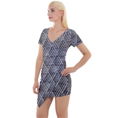 Grid Wire Mesh Stainless Rods Metal Short Sleeve Asymmetric Mini Dress by artworkshop