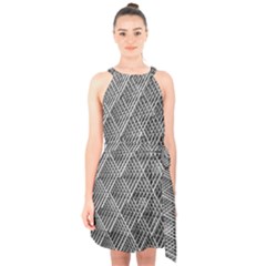 Grid Wire Mesh Stainless Rods Metal Halter Collar Waist Tie Chiffon Dress by artworkshop