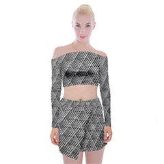 Grid Wire Mesh Stainless Rods Metal Off Shoulder Top With Mini Skirt Set by artworkshop