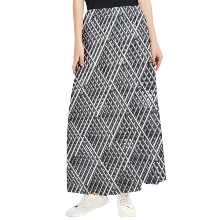 Grid Wire Mesh Stainless Rods Metal Maxi Chiffon Skirt