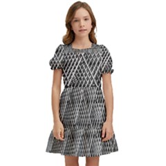 Grid Wire Mesh Stainless Rods Metal Kids  Puff Sleeved Dress by artworkshop