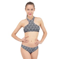 Grid Wire Mesh Stainless Rods Metal High Neck Bikini Set by artworkshop