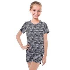 Grid Wire Mesh Stainless Rods Metal Kids  Mesh Tee And Shorts Set