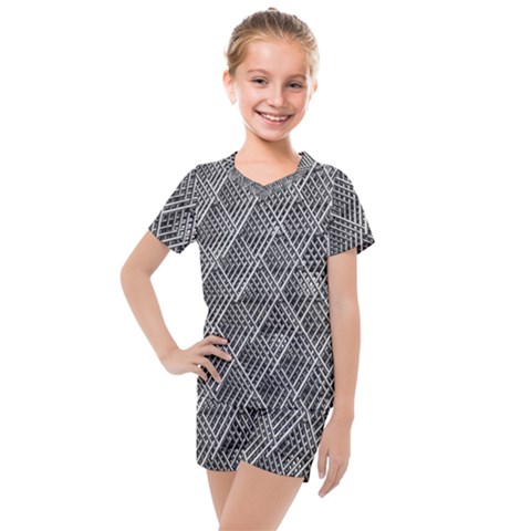 Grid Wire Mesh Stainless Rods Metal Kids  Mesh Tee And Shorts Set by artworkshop