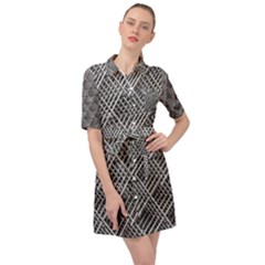 Grid Wire Mesh Stainless Rods Metal Belted Shirt Dress by artworkshop