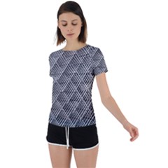 Grid Wire Mesh Stainless Rods Metal Back Circle Cutout Sports Tee