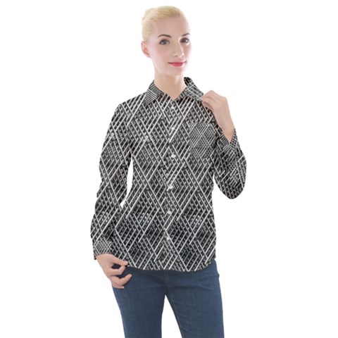 Grid Wire Mesh Stainless Rods Metal Women s Long Sleeve Pocket Shirt by artworkshop