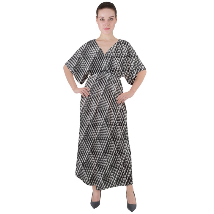 Grid Wire Mesh Stainless Rods Metal V-Neck Boho Style Maxi Dress