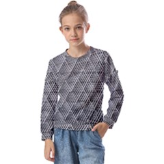 Grid Wire Mesh Stainless Rods Metal Kids  Long Sleeve Tee With Frill 