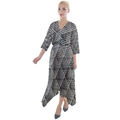 Grid Wire Mesh Stainless Rods Metal Quarter Sleeve Wrap Front Maxi Dress by artworkshop