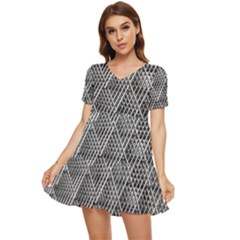 Grid Wire Mesh Stainless Rods Metal Tiered Short Sleeve Babydoll Dress by artworkshop