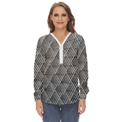 Grid Wire Mesh Stainless Rods Metal Zip Up Long Sleeve Blouse