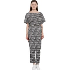 Grid Wire Mesh Stainless Rods Metal Batwing Lightweight Chiffon Jumpsuit by artworkshop