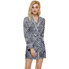 Grid Wire Mesh Stainless Rods Metal Long Sleeve Satin Robe