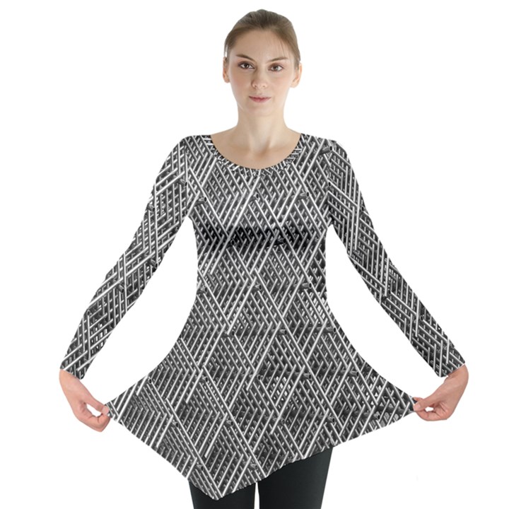 Grid Wire Mesh Stainless Rods Metal Long Sleeve Tunic 