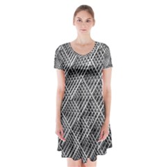 Grid Wire Mesh Stainless Rods Metal Short Sleeve V-neck Flare Dress by artworkshop