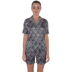 Grid Wire Mesh Stainless Rods Metal Satin Short Sleeve Pajamas Set by artworkshop