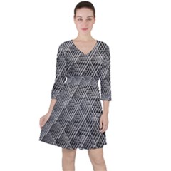 Grid Wire Mesh Stainless Rods Metal Quarter Sleeve Ruffle Waist Dress by artworkshop