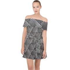 Grid Wire Mesh Stainless Rods Metal Off Shoulder Chiffon Dress by artworkshop