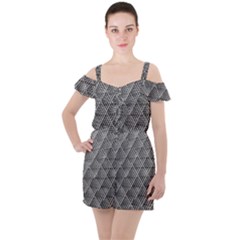 Grid Wire Mesh Stainless Rods Metal Ruffle Cut Out Chiffon Playsuit