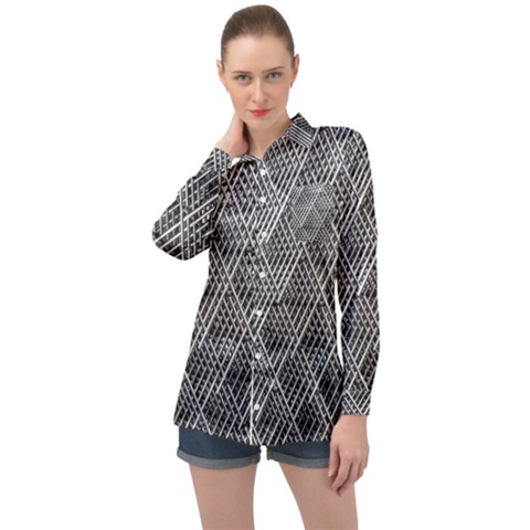 Grid Wire Mesh Stainless Rods Metal Long Sleeve Satin Shirt by artworkshop