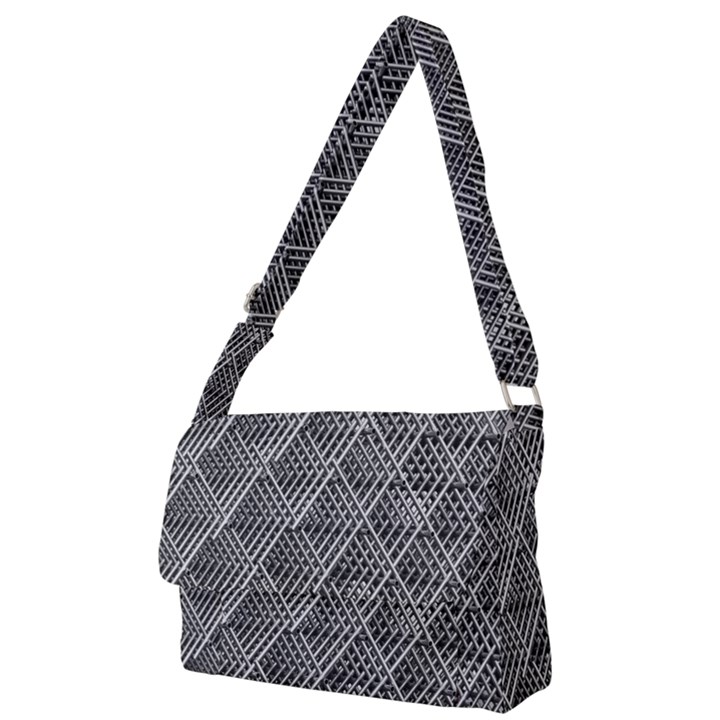 Grid Wire Mesh Stainless Rods Metal Full Print Messenger Bag (L)