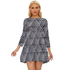 Grid Wire Mesh Stainless Rods Metal Long Sleeve Babydoll Dress