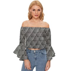 Grid Wire Mesh Stainless Rods Metal Off Shoulder Flutter Bell Sleeve Top by artworkshop