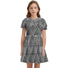 Grid Wire Mesh Stainless Rods Metal Kids  Bow Tie Puff Sleeve Dress