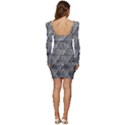 Grid Wire Mesh Stainless Rods Metal Women Long Sleeve Ruched Stretch Jersey Dress View4