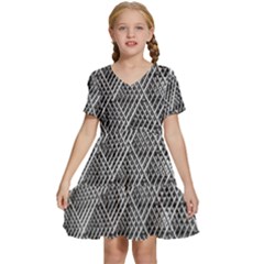 Grid Wire Mesh Stainless Rods Metal Kids  Short Sleeve Tiered Mini Dress