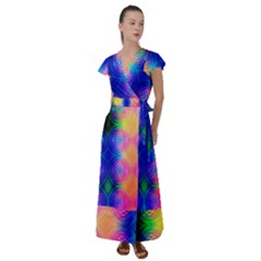 Inverted Circles Flutter Sleeve Maxi Dress by Thespacecampers