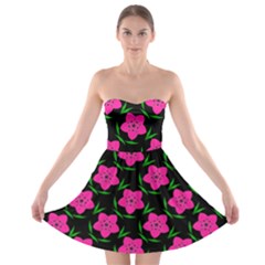 Pink Flowers Black  Strapless Bra Top Dress