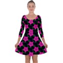 Pink Flowers Black  Quarter Sleeve Skater Dress View1