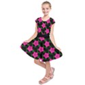 Pink Flowers Black  Kids  Short Sleeve Dress View1