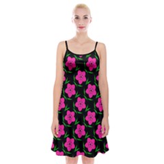 Pink Flowers Black  Spaghetti Strap Velvet Dress