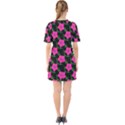 Pink Flowers Black  Sixties Short Sleeve Mini Dress View2