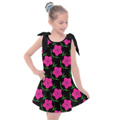 Pink Flowers Black  Kids  Tie Up Tunic Dress by FunDressesShop