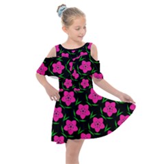 Pink Flowers Black  Kids  Shoulder Cutout Chiffon Dress by FunDressesShop