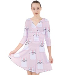 Fluffy Cat Pets Quarter Sleeve Front Wrap Dress by artworkshop